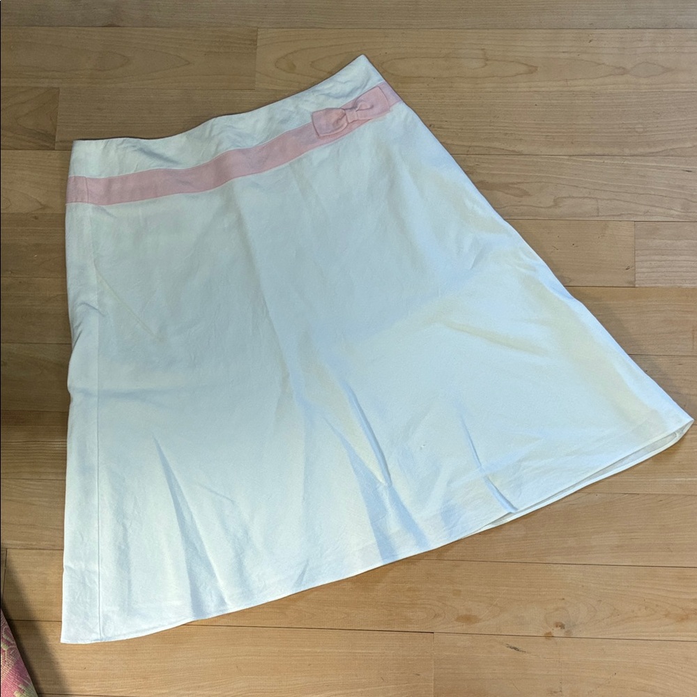 Ann Taylor White A-Line Skirt with Pink Waistband